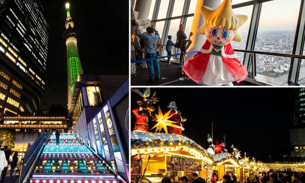 Illuminations et décorations : la tour Skytree est habillée pour Noël